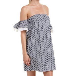 CeCe Indigo Sky Off-The-Shoulder Embroider Dress Mini Size 2 NWT